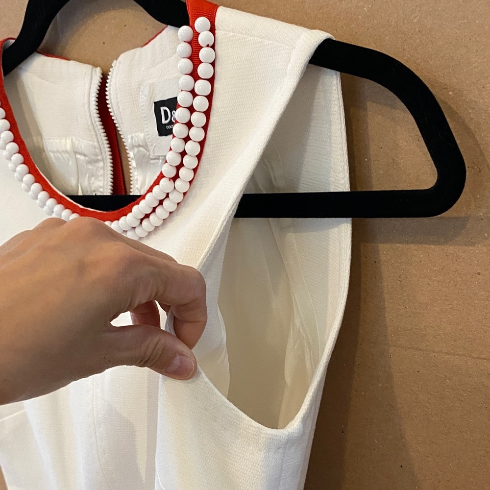 D&G White Sleeveless Shift Dress with Red Beaded Neckline - Picture 8 of 16
